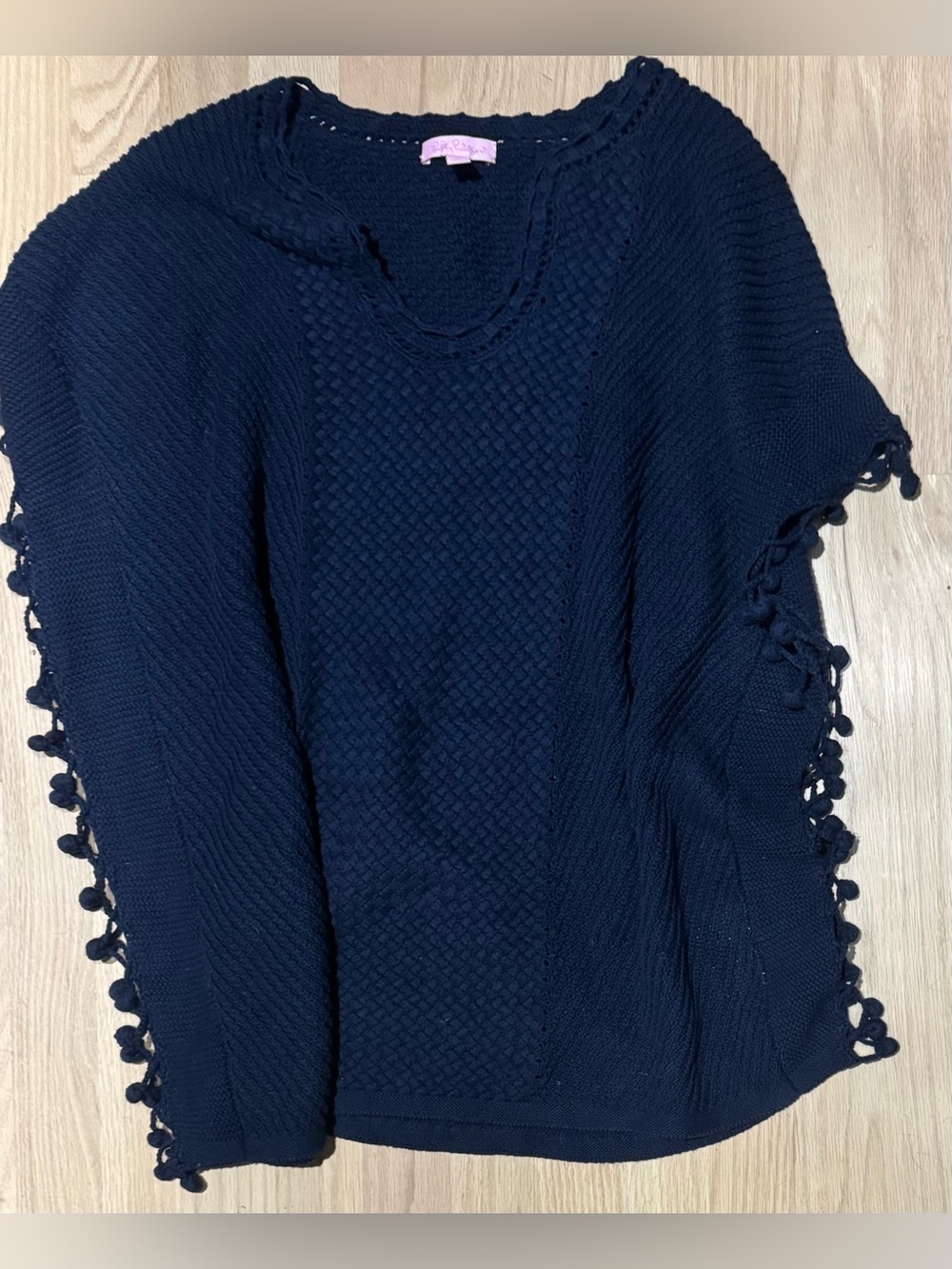 Lilly Pulitzer Navy Blue Cotton Knit Poncho Cover-up Pullover Top S
